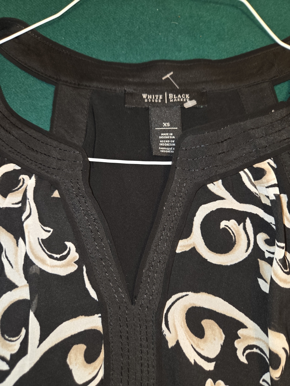White House Black Market Black & Cream Printed Women's Top